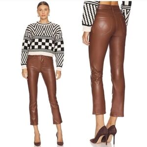 MOTHER The Mid Rise Dazzler Ankle Faux Leather Pant - Friar Brown Size 27
